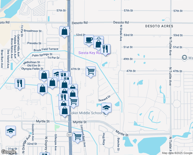 map of restaurants, bars, coffee shops, grocery stores, and more near 4551 Ashberry Drive in Sarasota