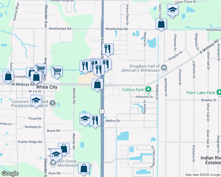 map of restaurants, bars, coffee shops, grocery stores, and more near 5030 U.S. 1 in Fort Pierce