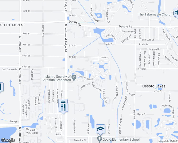 map of restaurants, bars, coffee shops, grocery stores, and more near 3440 Beekman Place Road in Sarasota