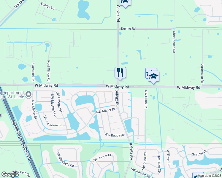 map of restaurants, bars, coffee shops, grocery stores, and more near 6449 Northwest Regal Circle in Port Saint Lucie