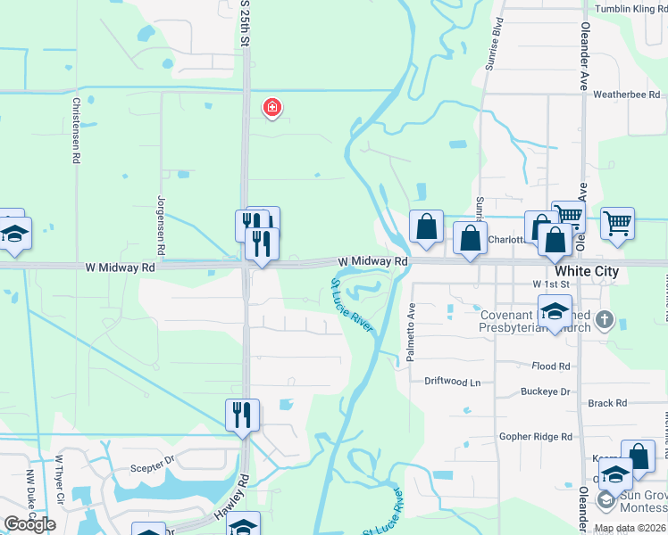 map of restaurants, bars, coffee shops, grocery stores, and more near 2083 West Midway Road in Fort Pierce
