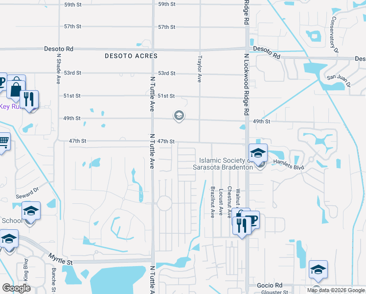 map of restaurants, bars, coffee shops, grocery stores, and more near 4670 Northwood Terrace in Sarasota