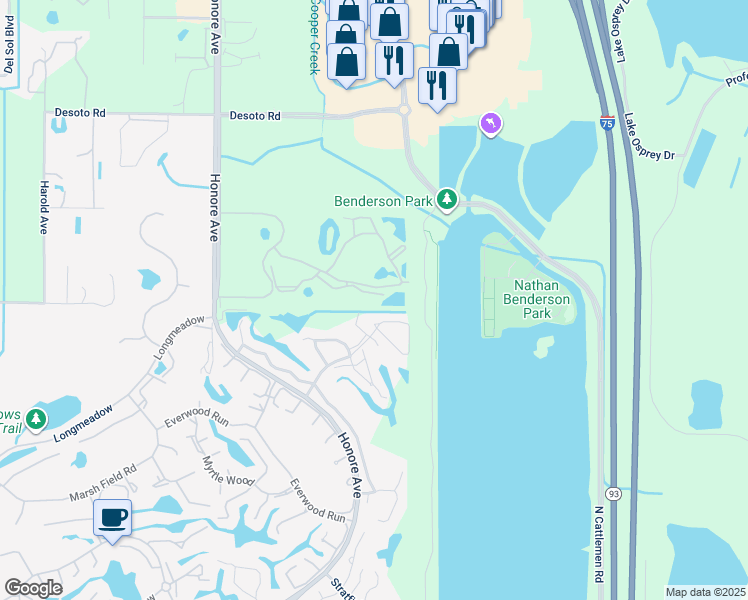 map of restaurants, bars, coffee shops, grocery stores, and more near 5600 Bentgrass Drive in Sarasota