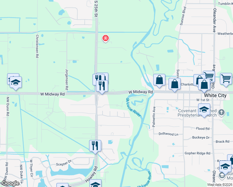 map of restaurants, bars, coffee shops, grocery stores, and more near 2083 West Midway Road in Fort Pierce