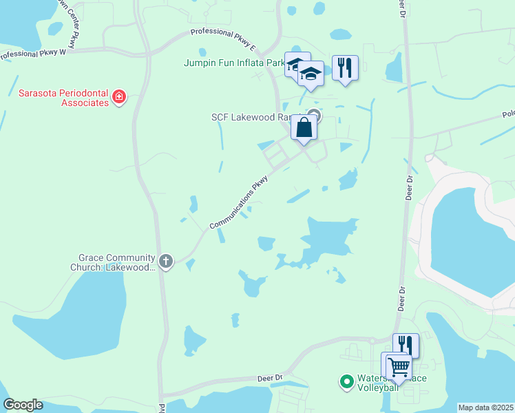 map of restaurants, bars, coffee shops, grocery stores, and more near 5461 Communications Parkway in Sarasota