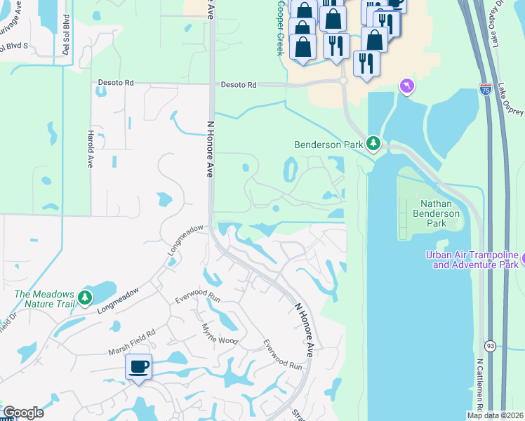 map of restaurants, bars, coffee shops, grocery stores, and more near 4751 Travini Circle in Sarasota