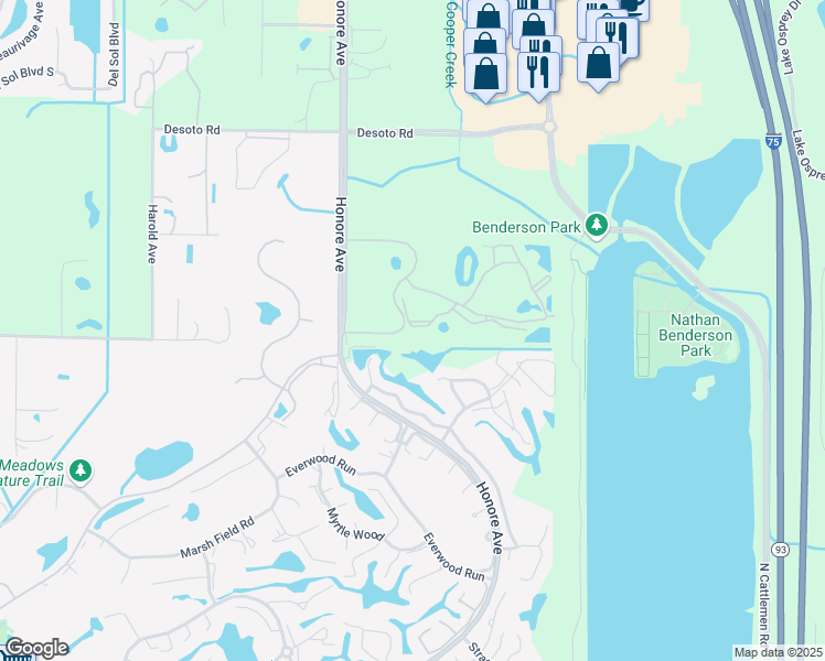 map of restaurants, bars, coffee shops, grocery stores, and more near 4751 Travini Circle in Sarasota