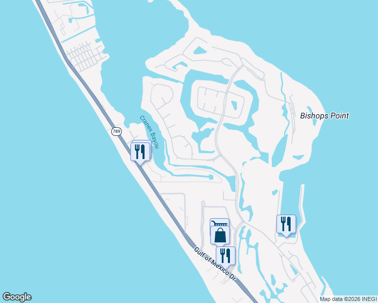 map of restaurants, bars, coffee shops, grocery stores, and more near 3271 Bayou Road in Longboat Key