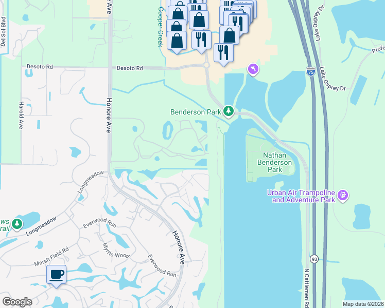 map of restaurants, bars, coffee shops, grocery stores, and more near 5655 Bentgrass Drive in Sarasota