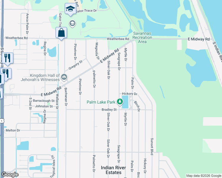 map of restaurants, bars, coffee shops, grocery stores, and more near 4912 Silver Oak Drive in Fort Pierce
