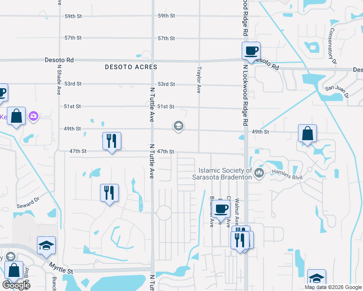 map of restaurants, bars, coffee shops, grocery stores, and more near 2843 47th Street in Sarasota
