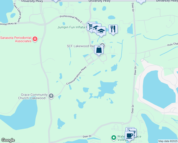 map of restaurants, bars, coffee shops, grocery stores, and more near 3B Communications Parkway in Sarasota