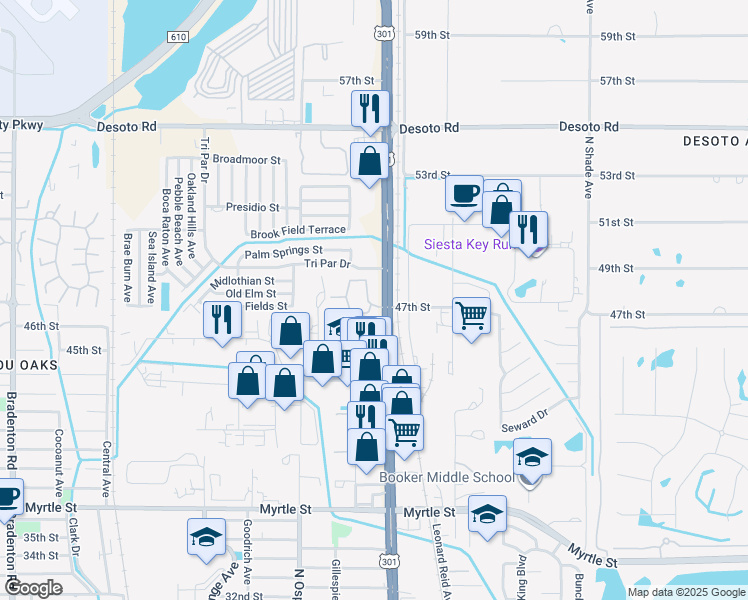 map of restaurants, bars, coffee shops, grocery stores, and more near 1956 Sanford Circle in Sarasota