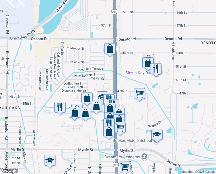 map of restaurants, bars, coffee shops, grocery stores, and more near 1956 Sanford Circle in Sarasota