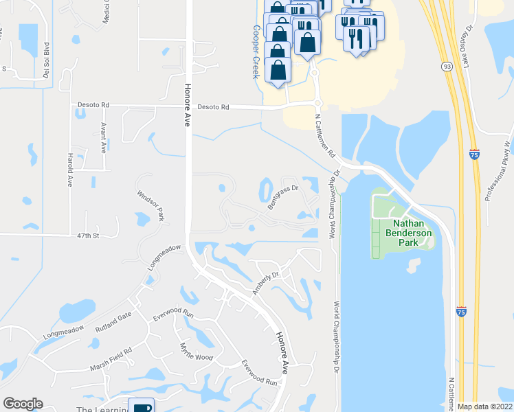 map of restaurants, bars, coffee shops, grocery stores, and more near 5550 Bentgrass Drive in Sarasota