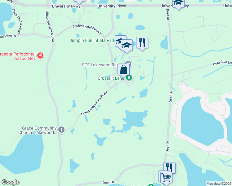map of restaurants, bars, coffee shops, grocery stores, and more near 5501 Communications Parkway in Sarasota