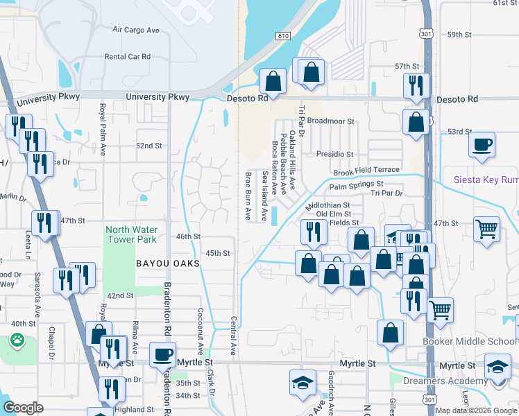 map of restaurants, bars, coffee shops, grocery stores, and more near 4714 Brae Burn Avenue in Sarasota