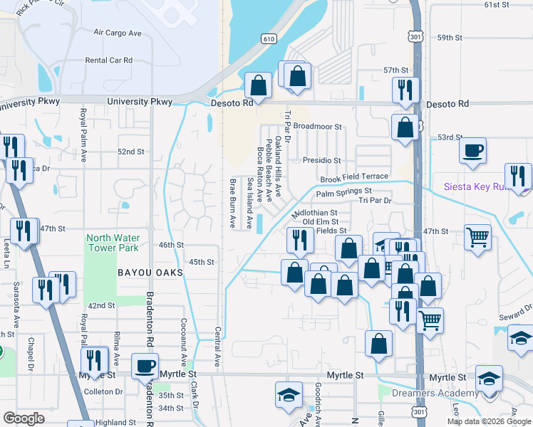 map of restaurants, bars, coffee shops, grocery stores, and more near 4919 Boca Raton Avenue in Sarasota