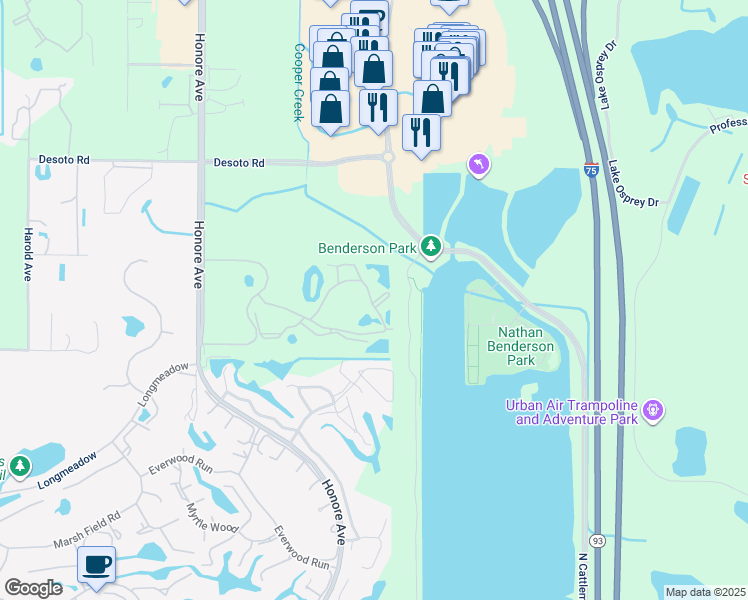 map of restaurants, bars, coffee shops, grocery stores, and more near 5700 Bentgrass Drive in Sarasota