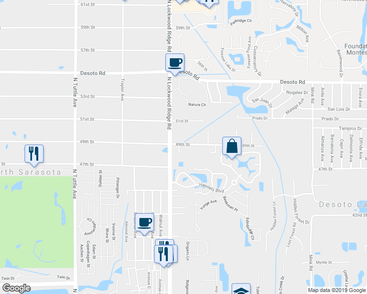 map of restaurants, bars, coffee shops, grocery stores, and more near 3219 49th Street in Sarasota