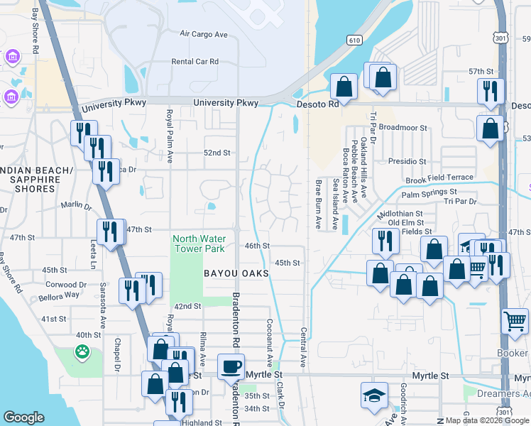 map of restaurants, bars, coffee shops, grocery stores, and more near 4962 Village Garden Drive in Sarasota