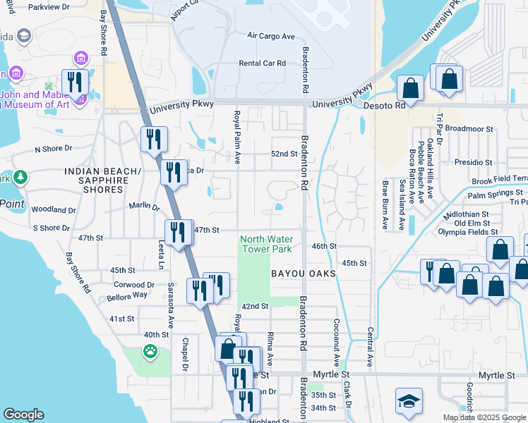 map of restaurants, bars, coffee shops, grocery stores, and more near 4845 Rilma Avenue in Sarasota