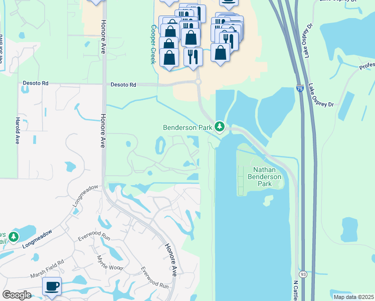 map of restaurants, bars, coffee shops, grocery stores, and more near 5700 Bentgrass Drive in Sarasota