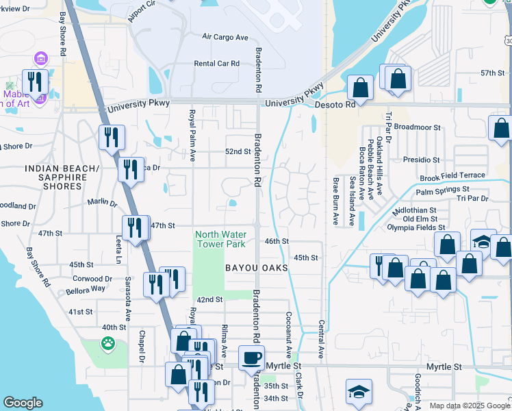 map of restaurants, bars, coffee shops, grocery stores, and more near 4908 Old Bradenton Road in Sarasota