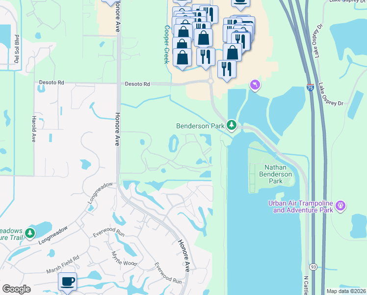 map of restaurants, bars, coffee shops, grocery stores, and more near 5711 Bentgrass Drive in Sarasota