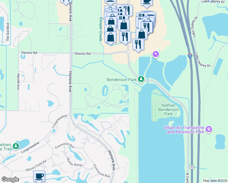 map of restaurants, bars, coffee shops, grocery stores, and more near 5711 Bentgrass Drive in Sarasota