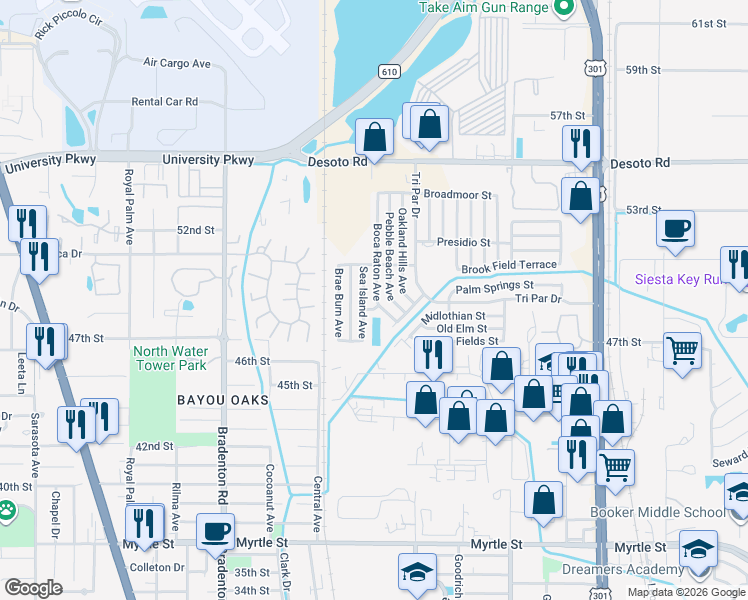 map of restaurants, bars, coffee shops, grocery stores, and more near 4919 Boca Raton Avenue in Sarasota