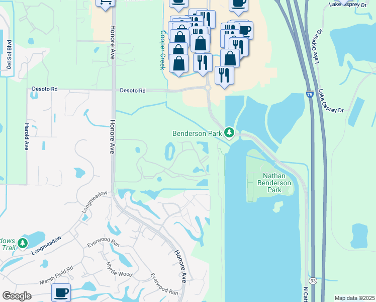 map of restaurants, bars, coffee shops, grocery stores, and more near 5711 Bentgrass Drive in Sarasota