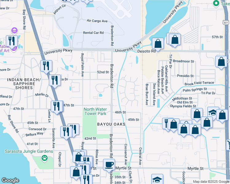 map of restaurants, bars, coffee shops, grocery stores, and more near 4908 Old Bradenton Road in Sarasota