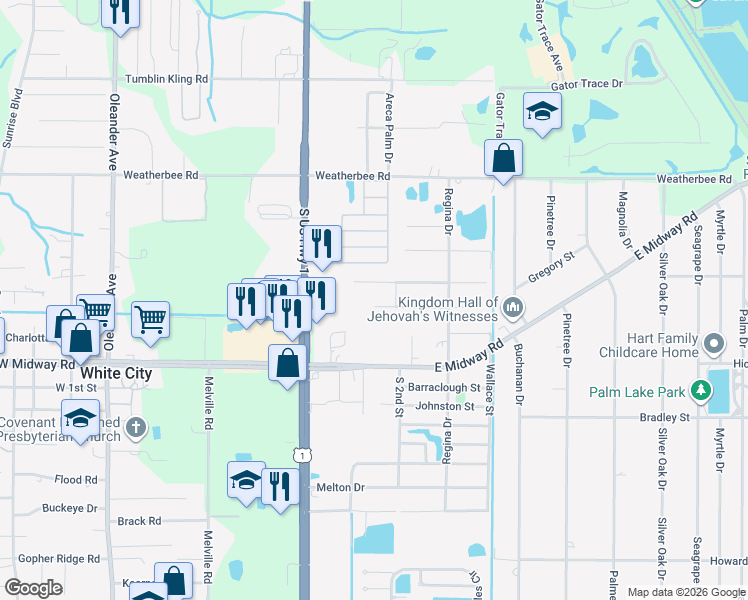 map of restaurants, bars, coffee shops, grocery stores, and more near 372 Traub Avenue in Fort Pierce