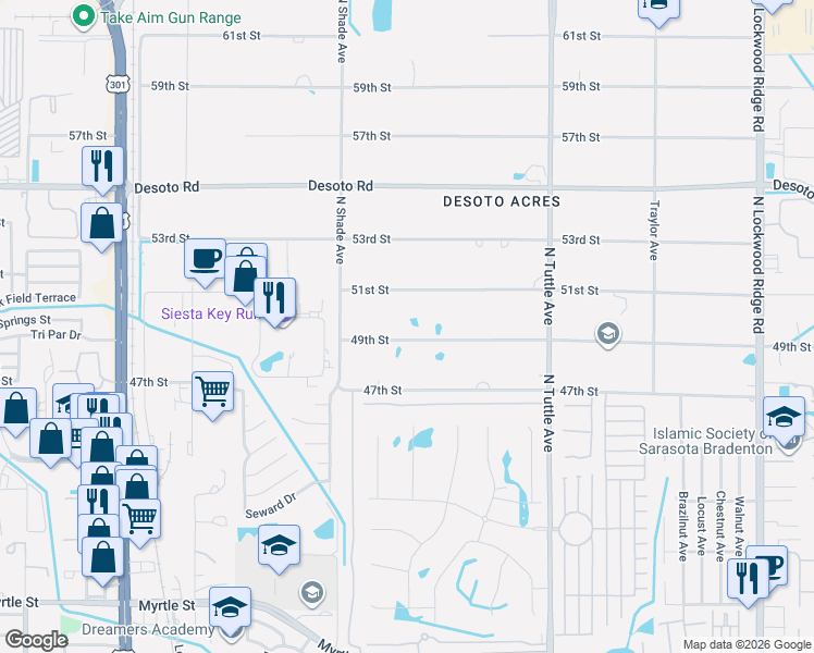 map of restaurants, bars, coffee shops, grocery stores, and more near 2515 49th Street in Sarasota