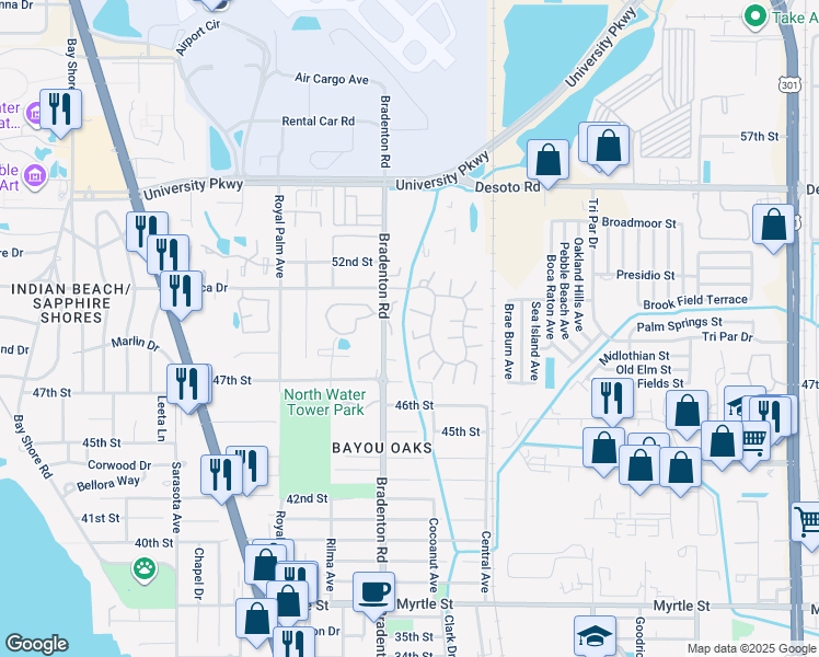 map of restaurants, bars, coffee shops, grocery stores, and more near 4908 Old Bradenton Road in Sarasota