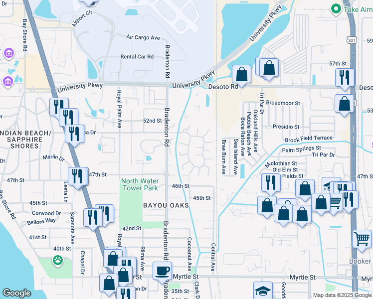 map of restaurants, bars, coffee shops, grocery stores, and more near 4962 Village Garden Drive in Sarasota
