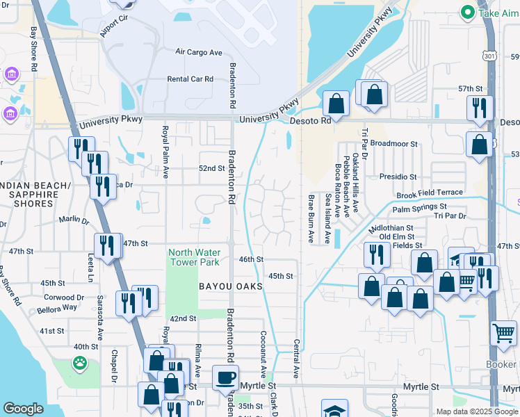 map of restaurants, bars, coffee shops, grocery stores, and more near 4962 Village Garden Drive in Sarasota