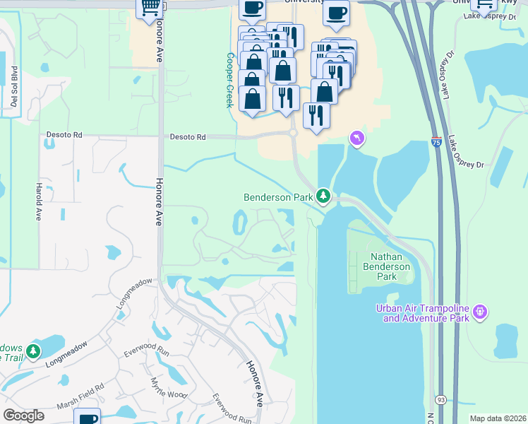 map of restaurants, bars, coffee shops, grocery stores, and more near 5711 Bentgrass Drive in Sarasota