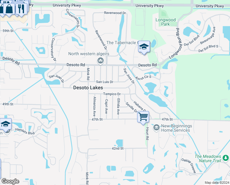 map of restaurants, bars, coffee shops, grocery stores, and more near 3959 Tampico Drive in Sarasota