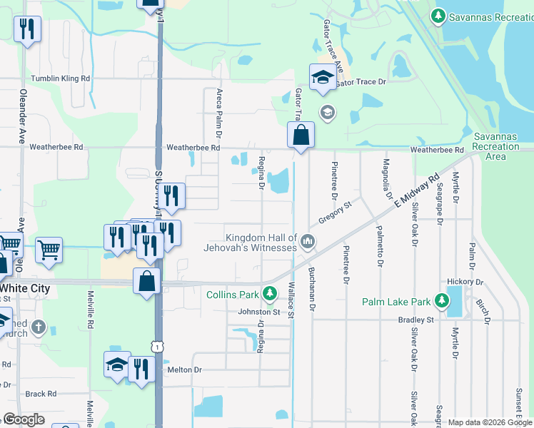 map of restaurants, bars, coffee shops, grocery stores, and more near 4810 Regina Drive in Fort Pierce