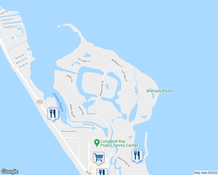 map of restaurants, bars, coffee shops, grocery stores, and more near 3451 Winding Oaks Drive in Longboat Key
