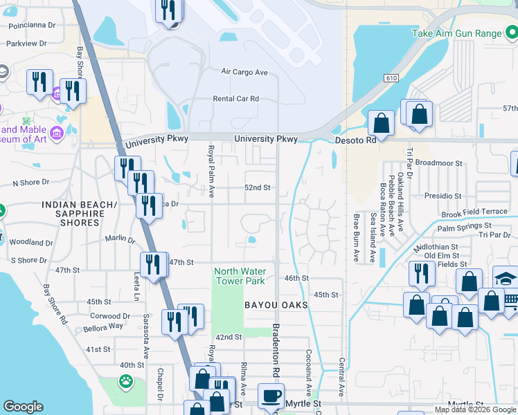 map of restaurants, bars, coffee shops, grocery stores, and more near 1142 Mecca Drive in Sarasota