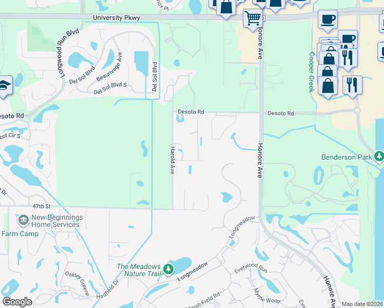map of restaurants, bars, coffee shops, grocery stores, and more near 4917 Sacramento Street in Sarasota