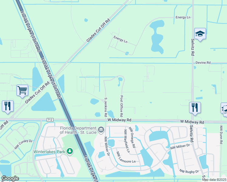 map of restaurants, bars, coffee shops, grocery stores, and more near Post Office Road in Fort Pierce