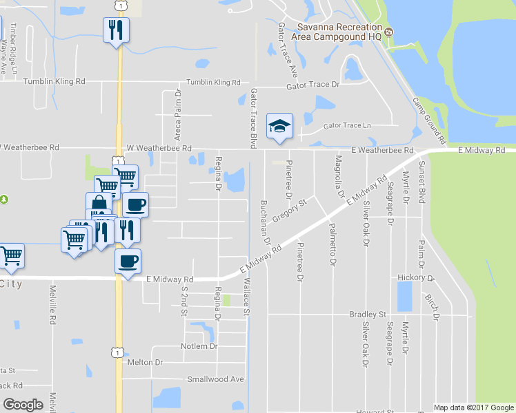 map of restaurants, bars, coffee shops, grocery stores, and more near 4707 Buchanan Drive in Fort Pierce
