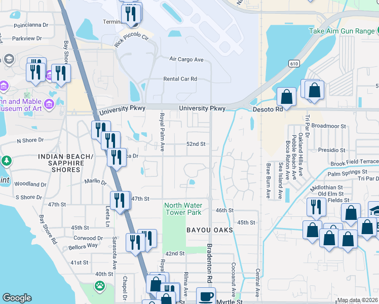 map of restaurants, bars, coffee shops, grocery stores, and more near 1142 Mecca Drive in Sarasota