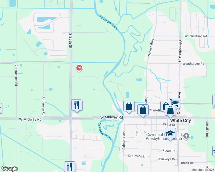 map of restaurants, bars, coffee shops, grocery stores, and more near 1901 Old River Road in Fort Pierce