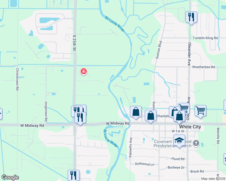 map of restaurants, bars, coffee shops, grocery stores, and more near 1901 Old River Road in Fort Pierce