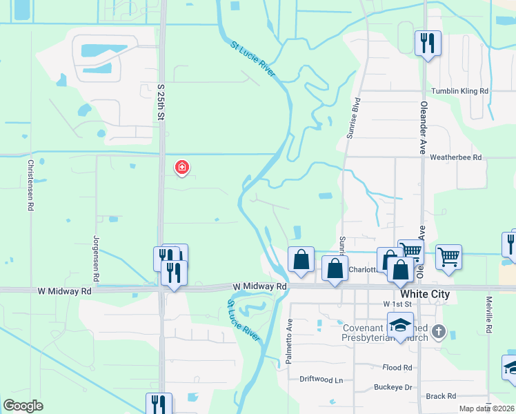 map of restaurants, bars, coffee shops, grocery stores, and more near 1901 Old River Road in Fort Pierce
